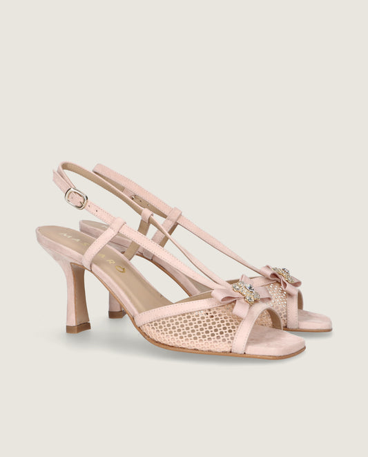 MASCARÓ ELIZABETH CRYSTAL MESH SUEDE SLINGBACK HEEL