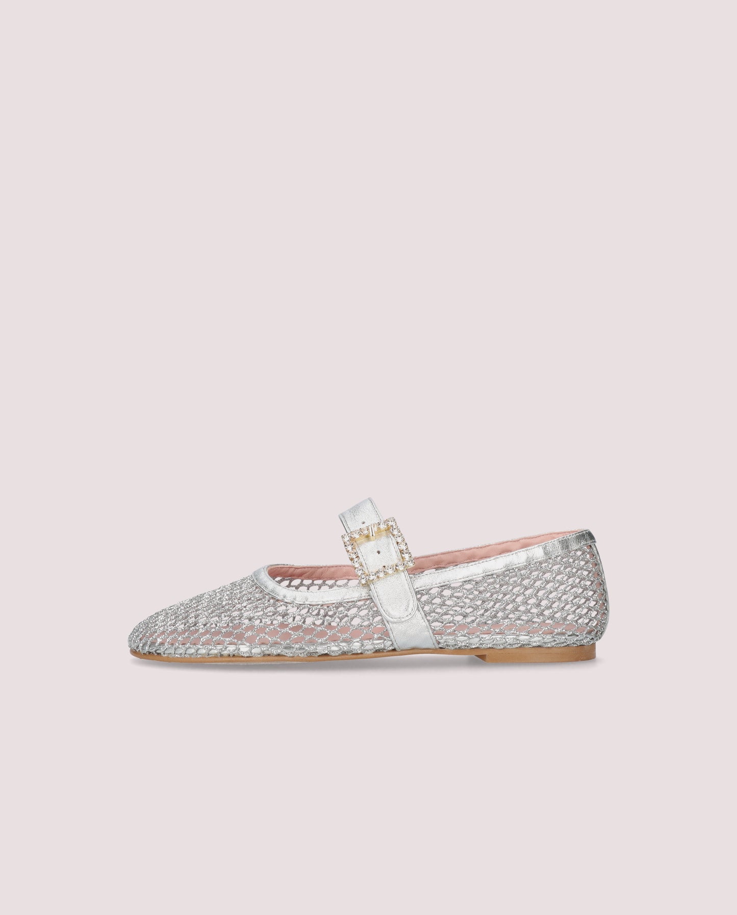 GEORGIA SILVER GLITTER MESH CRYSTAL BUCKLE MARY JANE BALLET FLAT