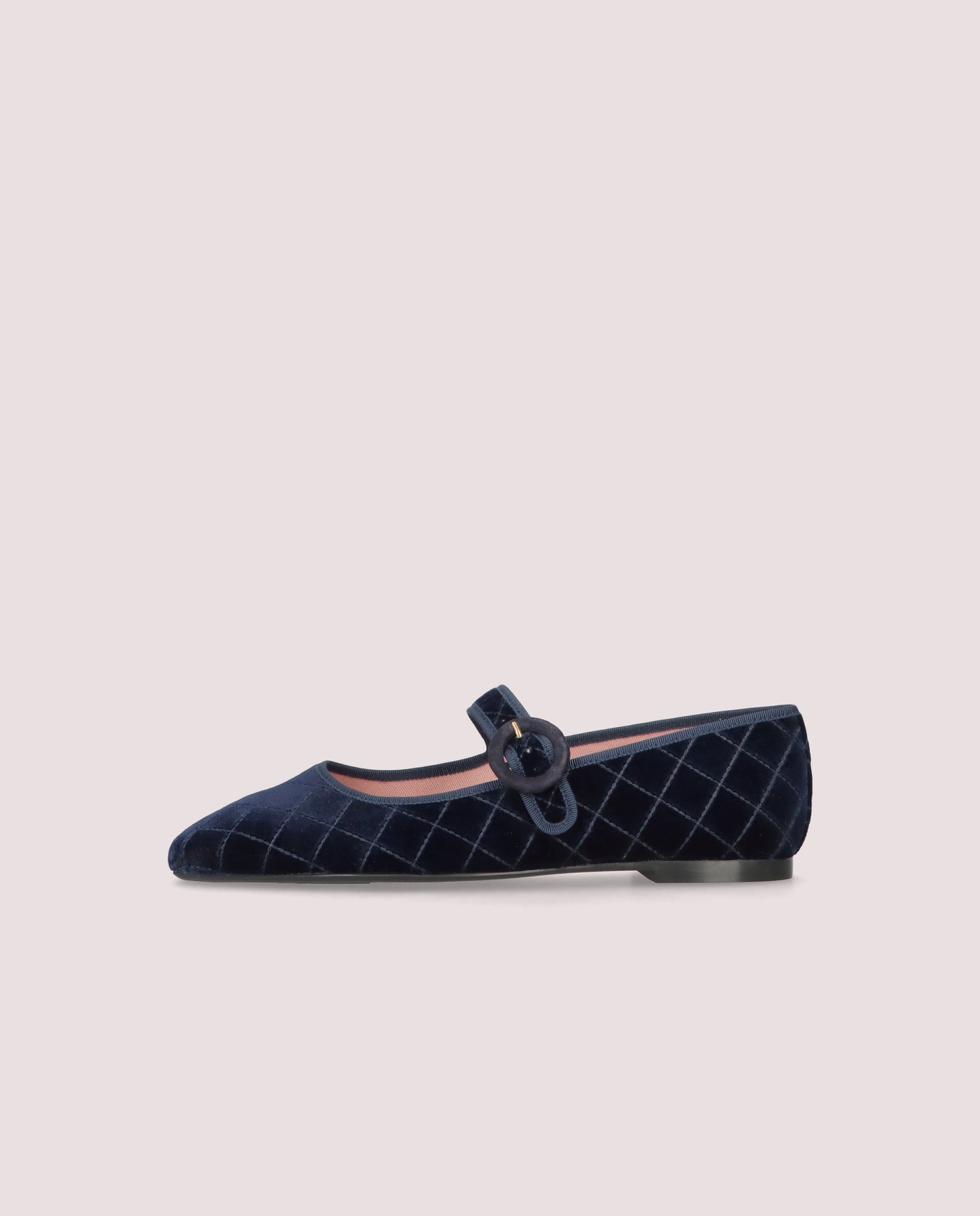 CAMILLE NAVY QUILTED VELVET MARY JANE BALLET FLAT