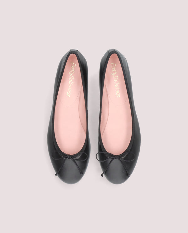 NICOLE BLACK LEATHER BOW LOW HEEL BALLET FLAT