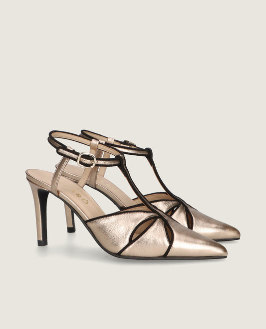 MASCARÓ MARLENE ROSE GOLD METALLIC LEATHER T-BAR PUMP