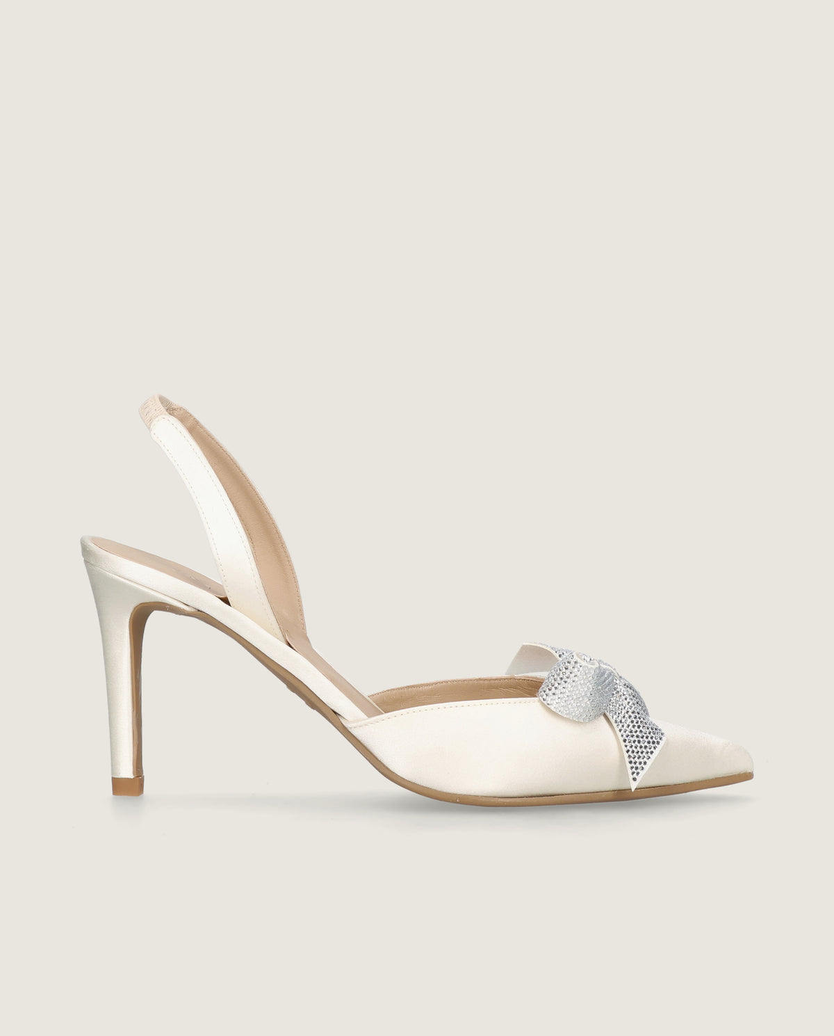 MASCARÓ GRACE IVORY SATIN CRYSTAL BOW SLINGBACK