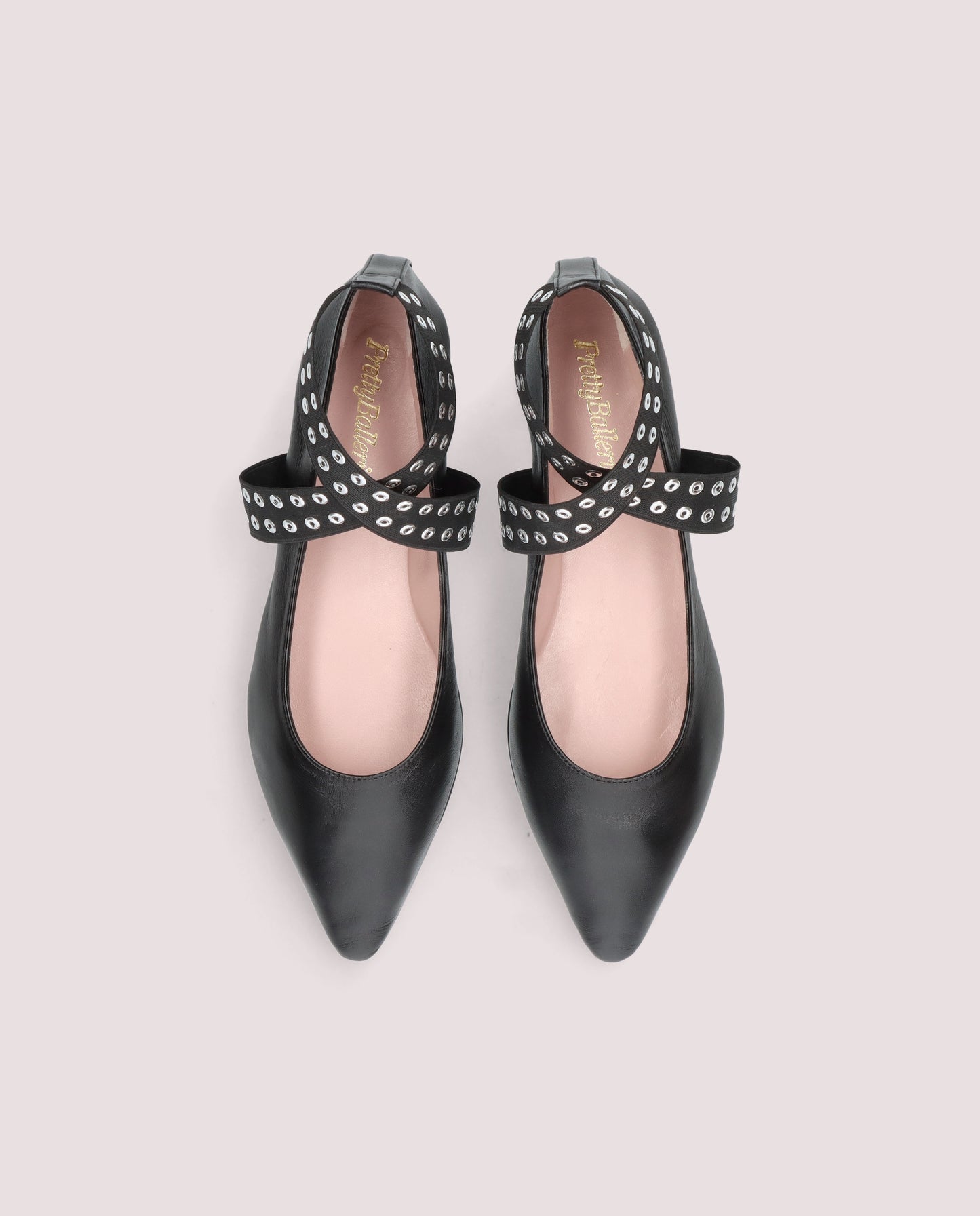 JENDAYI BLACK LEATHER EYELET CROSS-STRAP BALLET FLAT