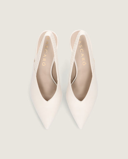 MASCARÓ KATHERINE WHITE LEATHER BLOCK HEEL SLINGBACK