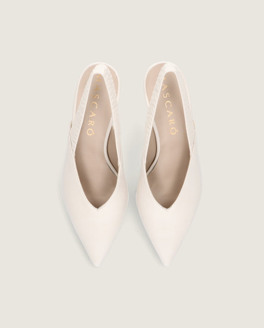 MASCARÓ KATHERINE WHITE LEATHER BLOCK HEEL SLINGBACK