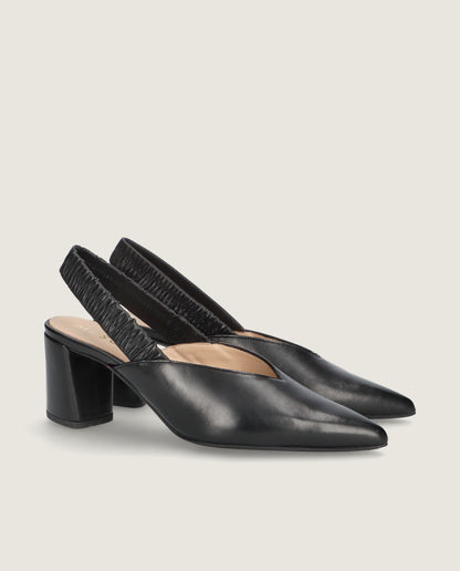 MASCARÃ“ KATHERINE BLACK LEATHER BLOCK HEEL SLINGBACK