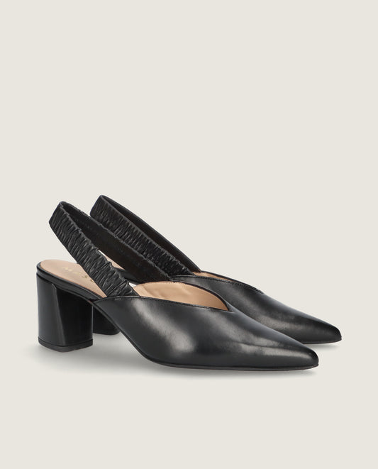 MASCARÃ“ KATHERINE BLACK LEATHER BLOCK HEEL SLINGBACK