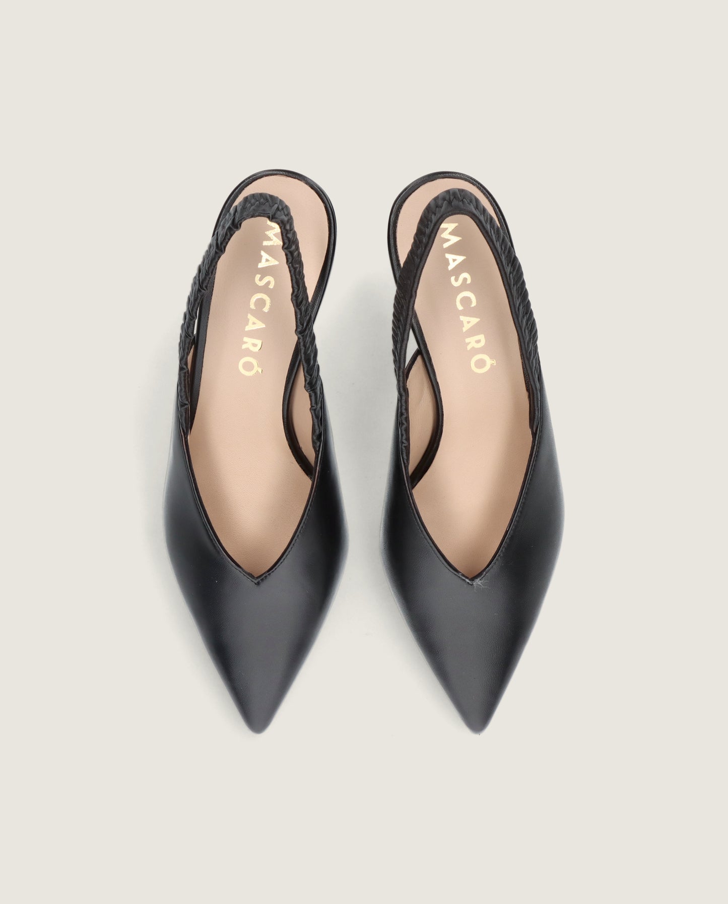 MASCARÓ KATHERINE BLACK LEATHER BLOCK HEEL SLINGBACK