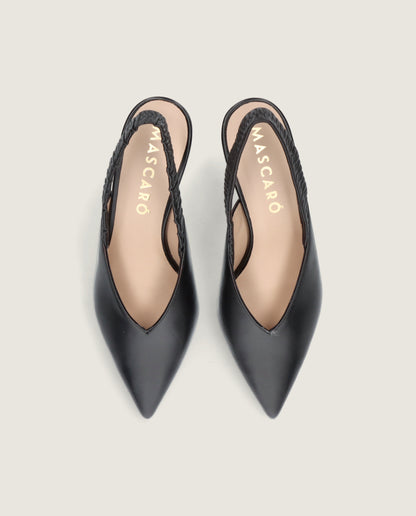 MASCARÓ KATHERINE BLACK LEATHER BLOCK HEEL SLINGBACK