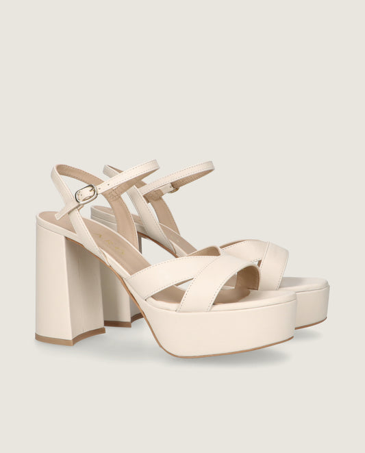 MASCARÃ“ BIANCA CREAM LEATHER PLATFORM SANDAL