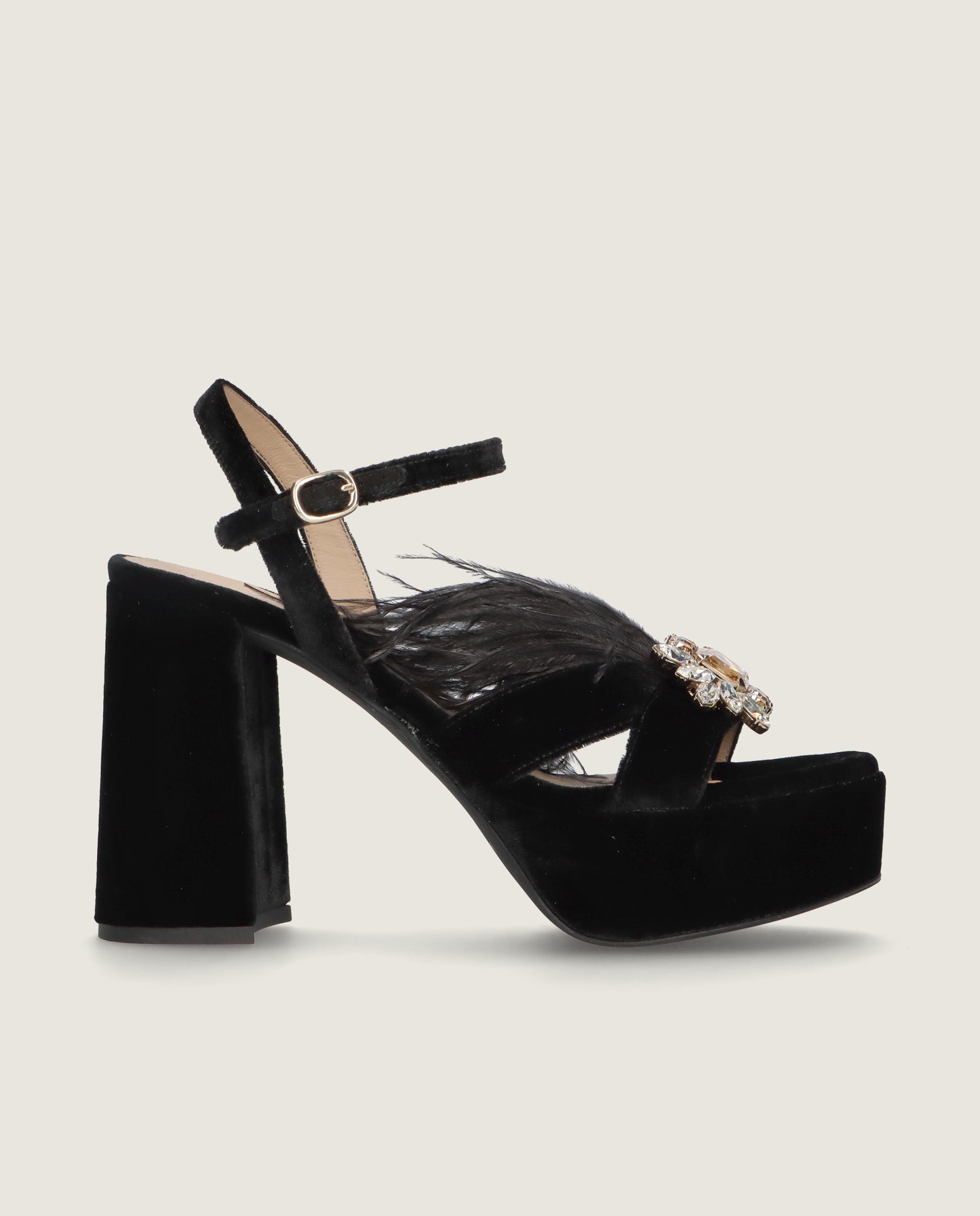 MASCARÓ JOSEPHINE FEATHER CRYSTAL VELVET PLATFORM SANDAL