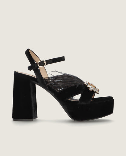 MASCARÓ JOSEPHINE FEATHER CRYSTAL VELVET PLATFORM SANDAL