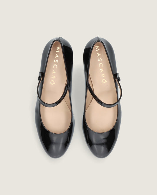 MASCARÓ JACKIE BLACK PATENT LEATHER MARY JANE BLOCK HEEL PUMP