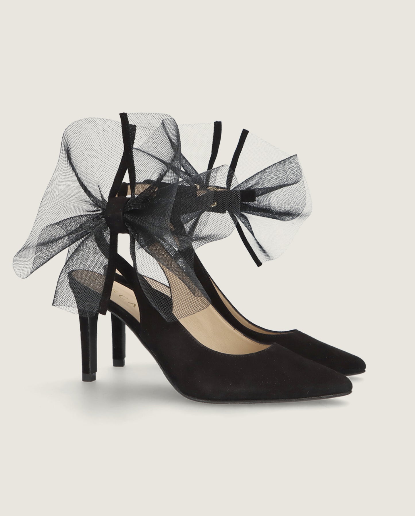 MASCARÃ“ GRETA TULLE BOW SUEDE PUMP
