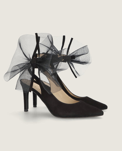 MASCARÃ“ GRETA TULLE BOW SUEDE PUMP