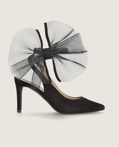 MASCARÃ“ GRETA TULLE BOW SUEDE PUMP