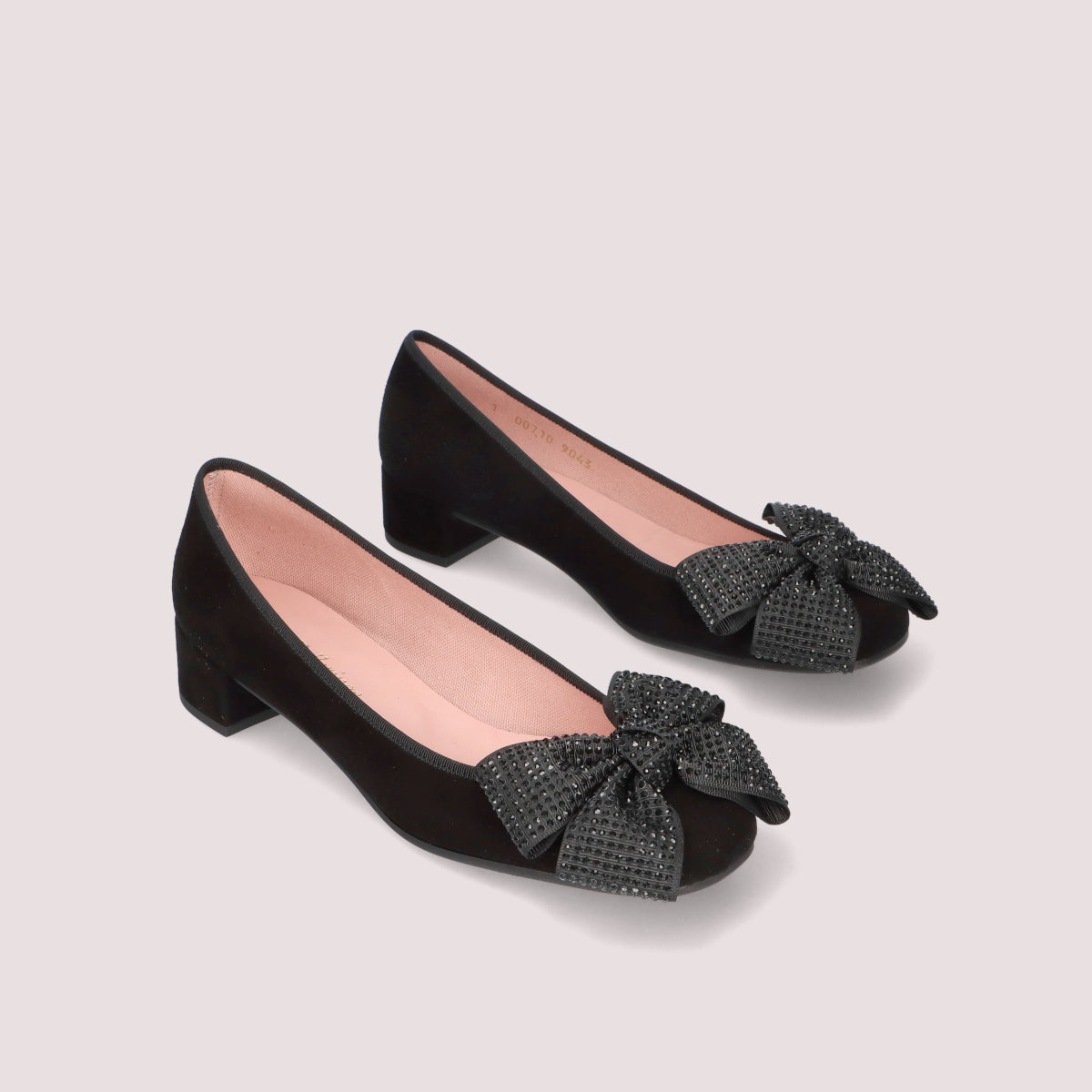 NICOLE BLACK SUEDE CRYSTAL BOW LOW HEEL BALLET FLAT