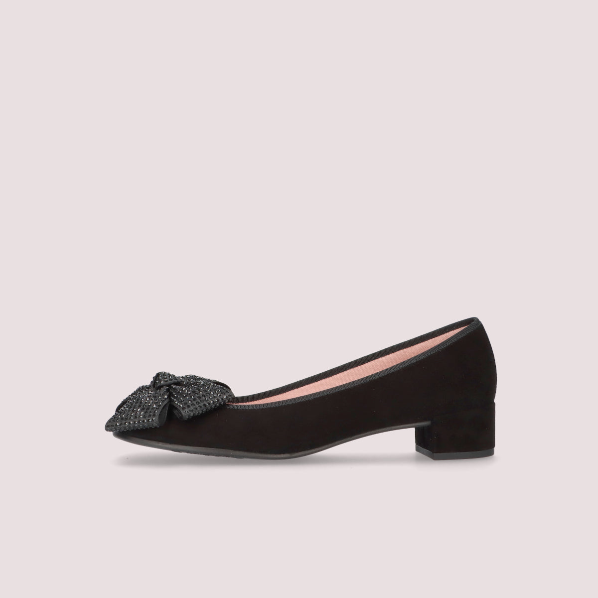 NICOLE BLACK SUEDE CRYSTAL BOW LOW HEEL BALLET FLAT