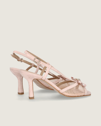 MASCARÃ“ ELIZABETH CRYSTAL MESH SUEDE SLINGBACK HEEL