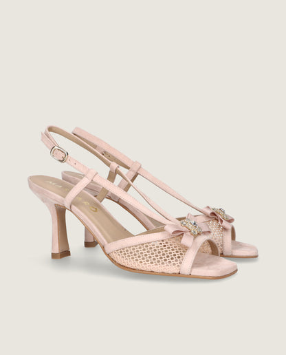 MASCARÃ“ ELIZABETH CRYSTAL MESH SUEDE SLINGBACK HEEL