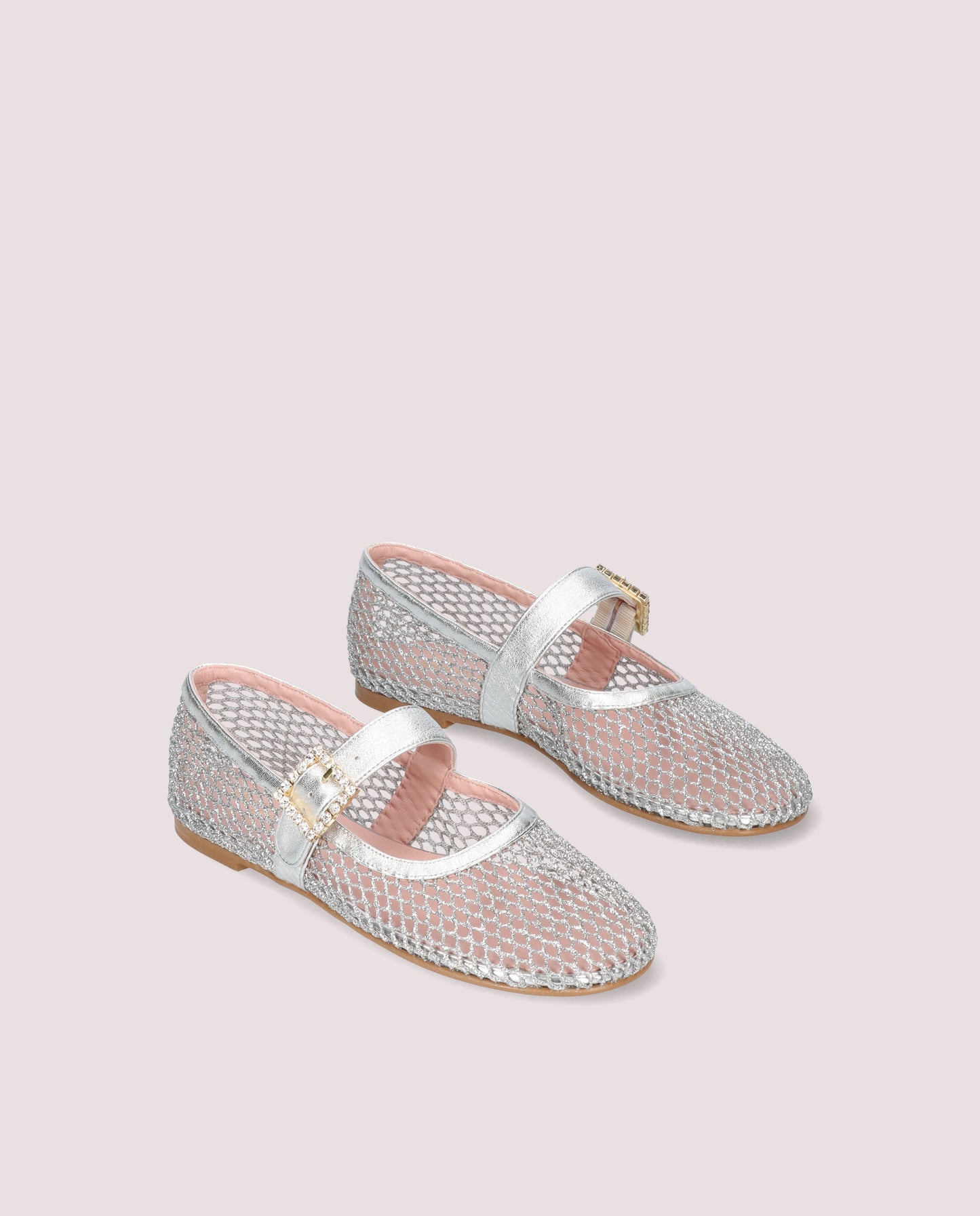 GEORGIA SILVER GLITTER MESH CRYSTAL BUCKLE MARY JANE BALLET FLAT