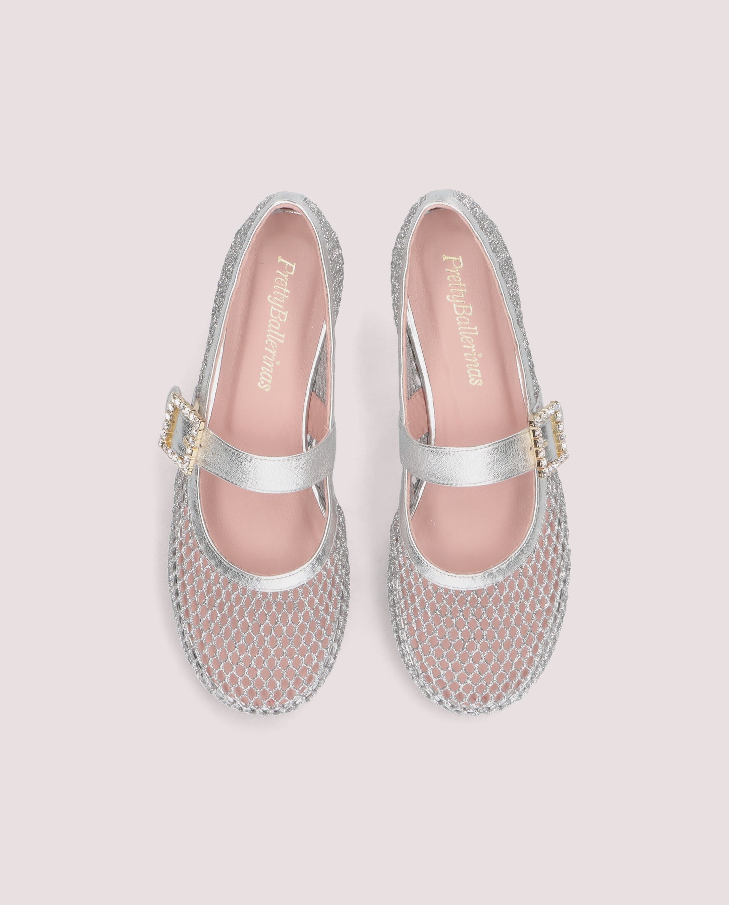 GEORGIA SILVER GLITTER MESH CRYSTAL BUCKLE MARY JANE BALLET FLAT