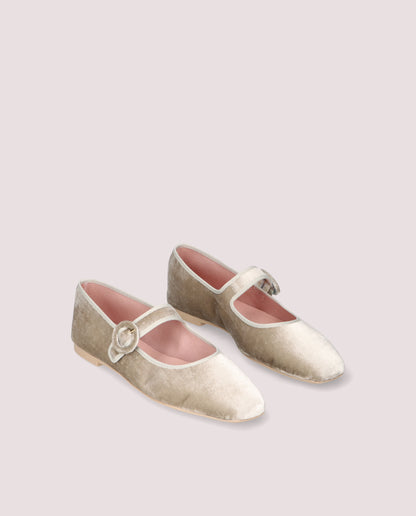 CAMILLE CHAMPAGNE VELVET MARY JANE BALLET FLAT