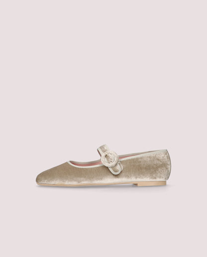 CAMILLE CHAMPAGNE VELVET MARY JANE BALLET FLAT
