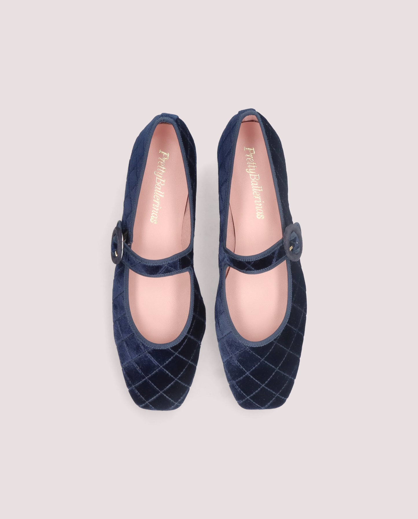 CAMILLE NAVY QUILTED VELVET MARY JANE BALLET FLAT