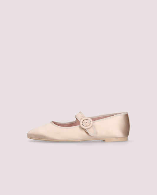 CAMILLE NUDE SATIN MARY JANE BALLET FLAT