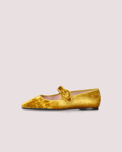 Camille Mustard Velvet Mary Jane - side view