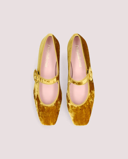 Camille Mustard Velvet Mary Jane - top view