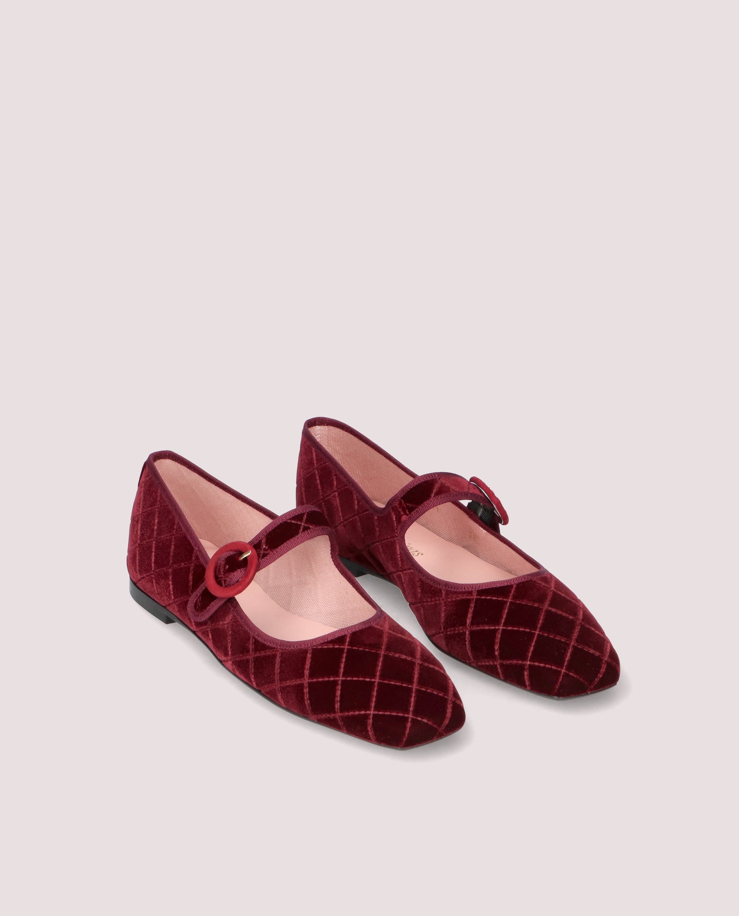 CAMILLE BURGUNDY QUILTED VELVET MARY JANE BALLET FLAT