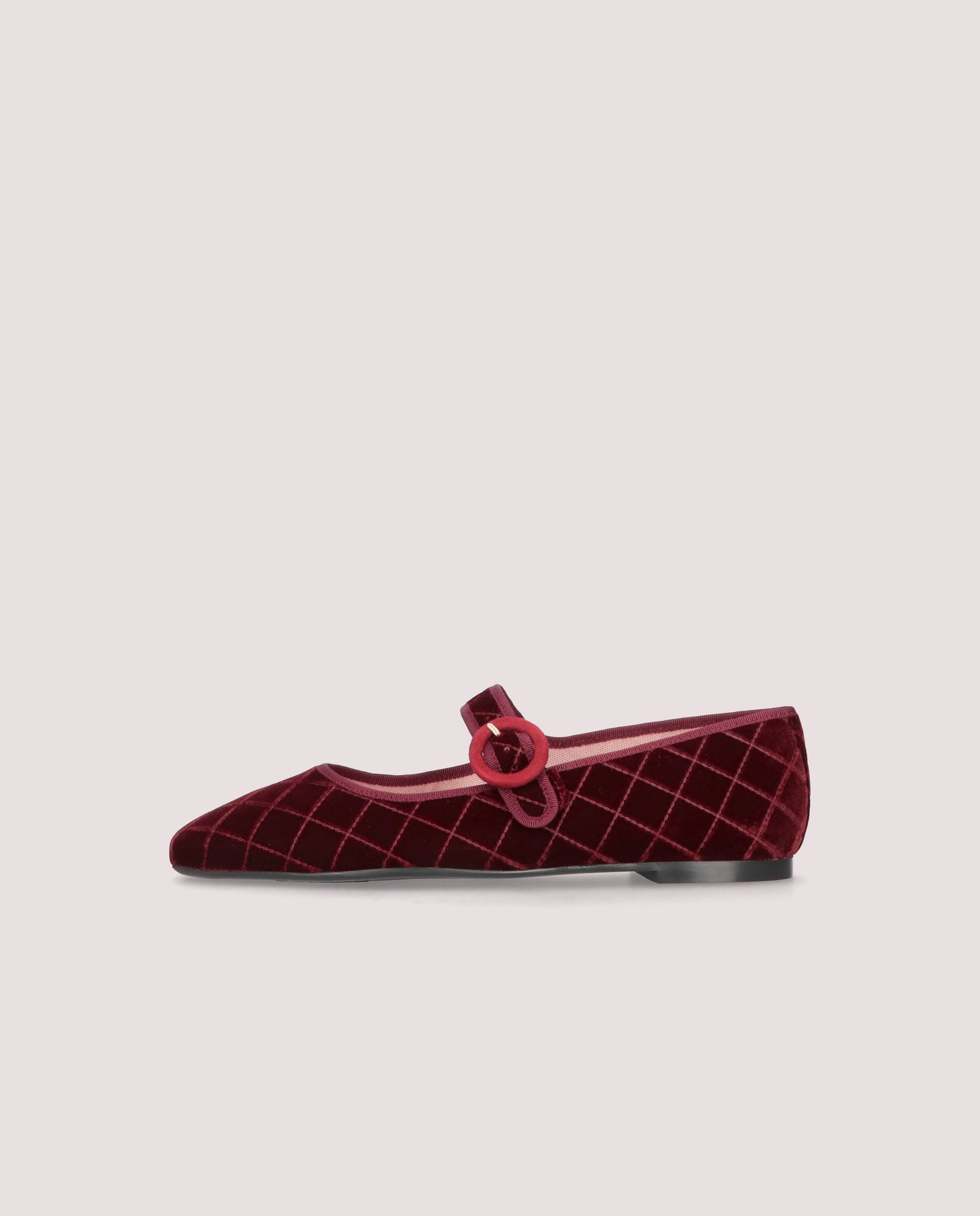 CAMILLE BURGUNDY QUILTED VELVET MARY JANE BALLET FLAT