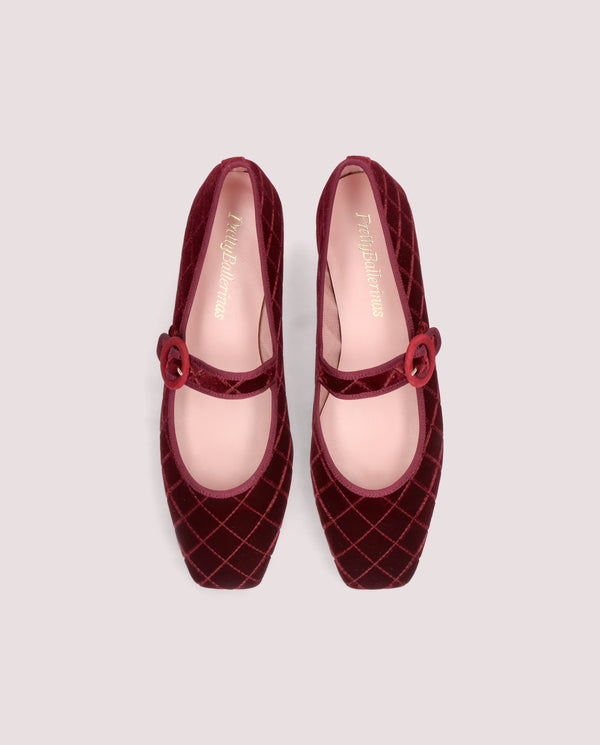CAMILLE BURGUNDY QUILTED VELVET MARY JANE BALLET FLAT