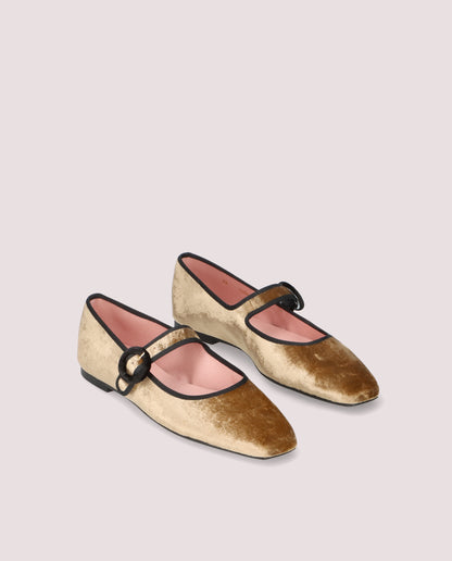CAMILLE GOLD VELVET BLACK TRIM MARY JANE BALLET FLAT