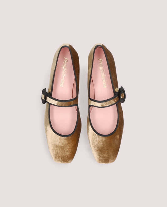 CAMILLE GOLD VELVET BLACK TRIM MARY JANE BALLET FLAT