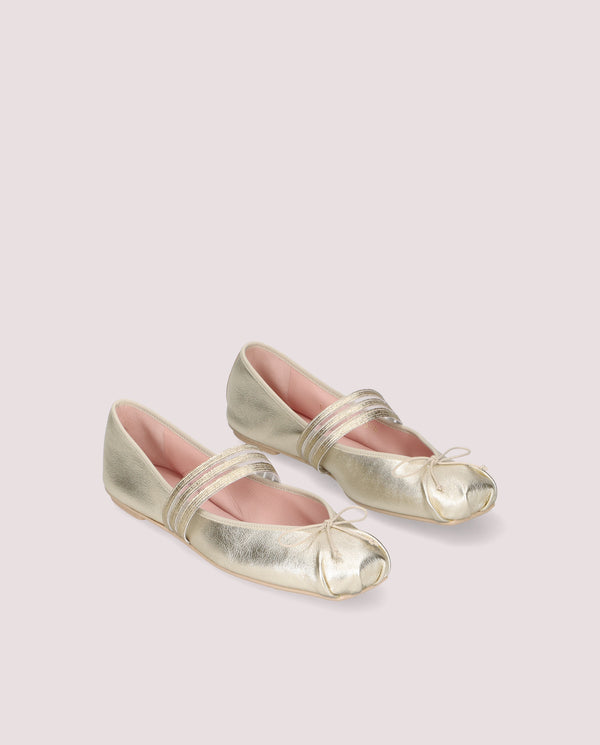MARILYN GOLD METALLIC LEATHER MARY JANE BALLET FLAT