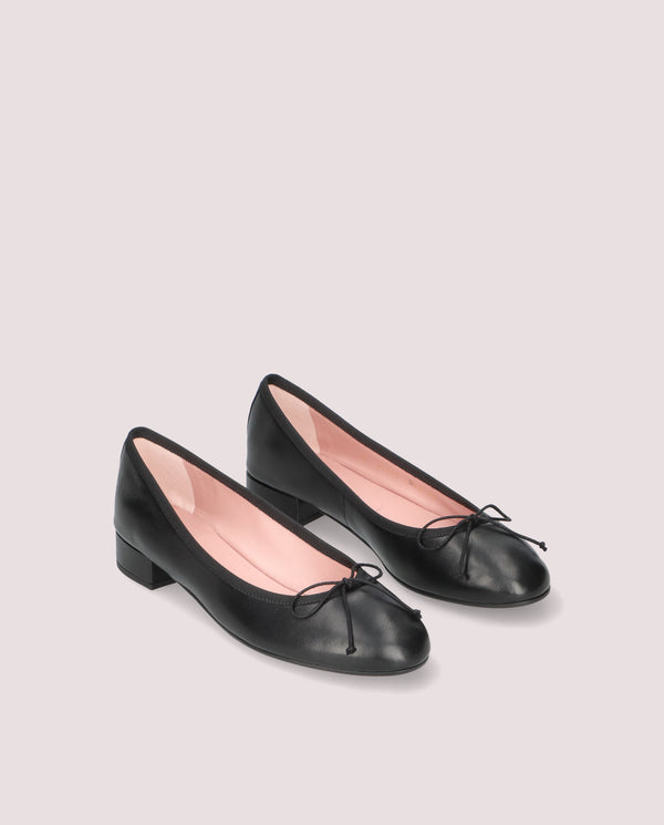 NICOLE BLACK LEATHER BOW LOW HEEL BALLET FLAT