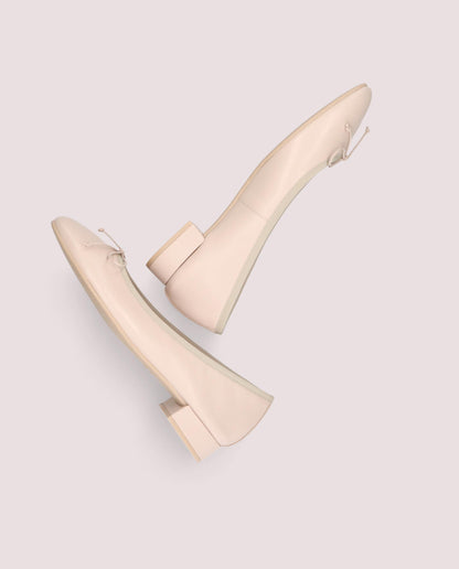 NICOLE CREAM LEATHER BOW LOW HEEL BALLET FLAT