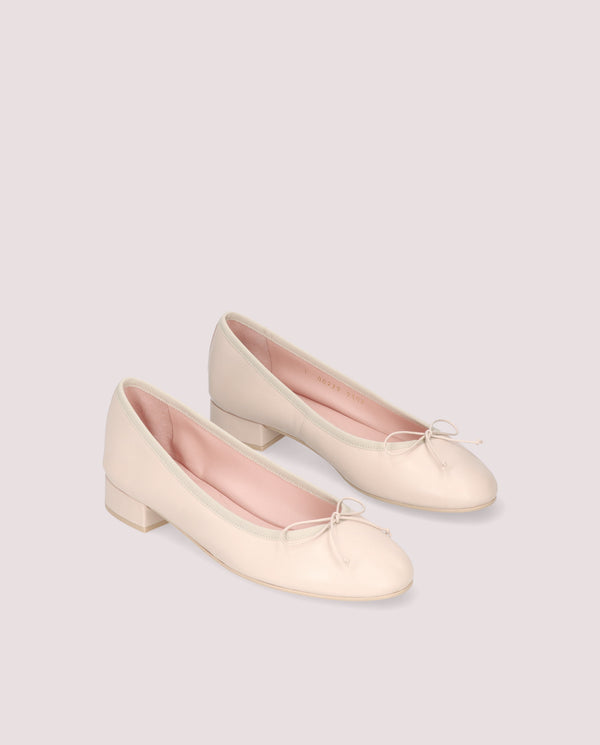 NICOLE CREAM LEATHER BOW LOW HEEL BALLET FLAT