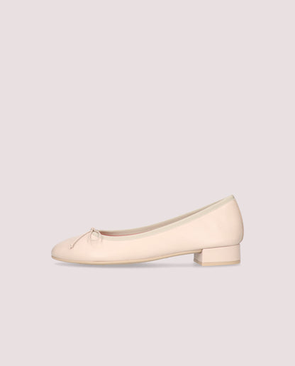 NICOLE CREAM LEATHER BOW LOW HEEL BALLET FLAT