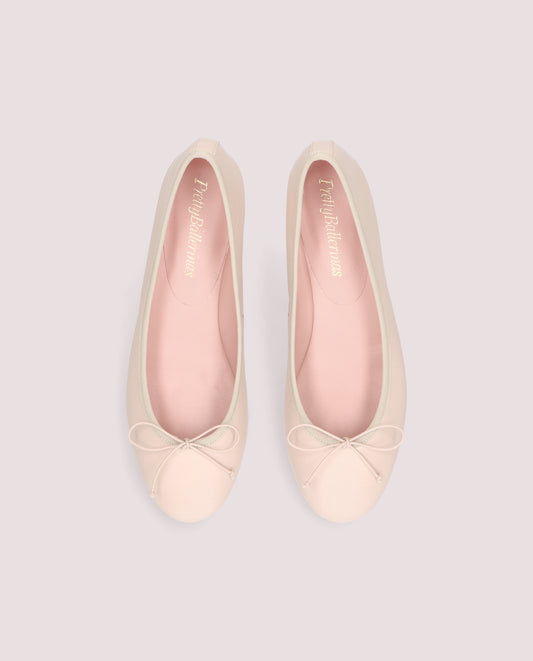 NICOLE CREAM LEATHER BOW LOW HEEL BALLET FLAT