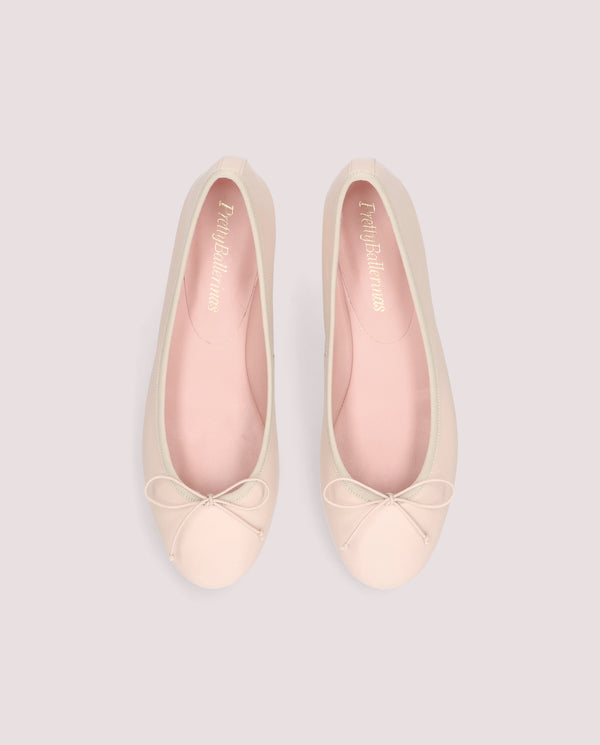 NICOLE CREAM LEATHER BOW LOW HEEL BALLET FLAT
