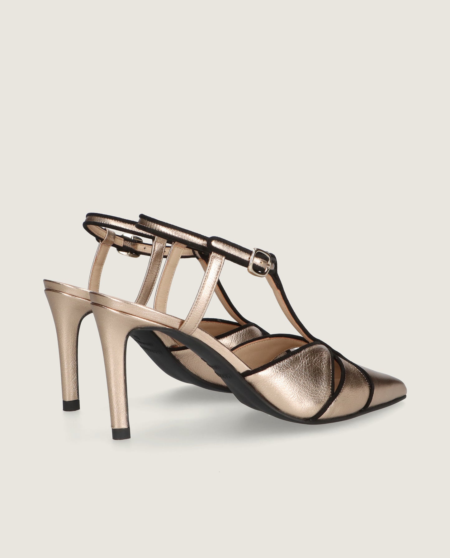 MASCARÃ“ MARLENE ROSE GOLD METALLIC LEATHER T-BAR PUMP
