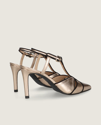MASCARÃ“ MARLENE ROSE GOLD METALLIC LEATHER T-BAR PUMP