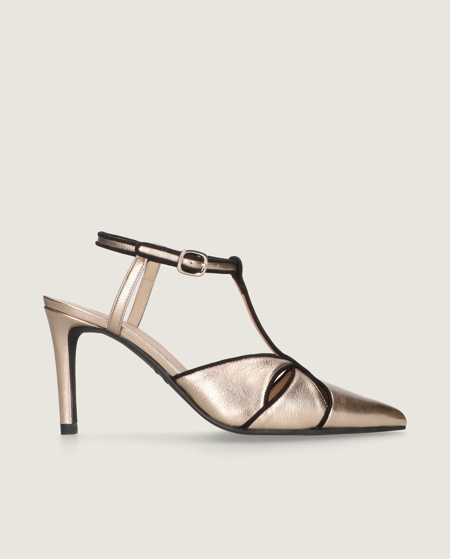 MASCARÃ“ MARLENE ROSE GOLD METALLIC LEATHER T-BAR PUMP