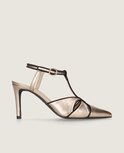 MASCARÃ“ MARLENE ROSE GOLD METALLIC LEATHER T-BAR PUMP