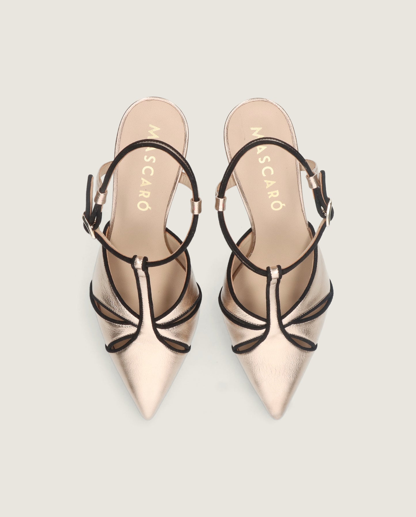 MASCARÓ MARLENE ROSE GOLD METALLIC LEATHER T-BAR PUMP