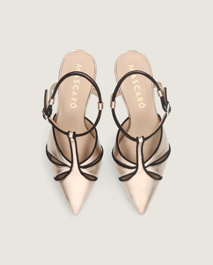 MASCARÓ MARLENE ROSE GOLD METALLIC LEATHER T-BAR PUMP